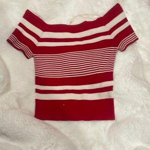 Red and white Charlotte Russe stripped off the shoulder top